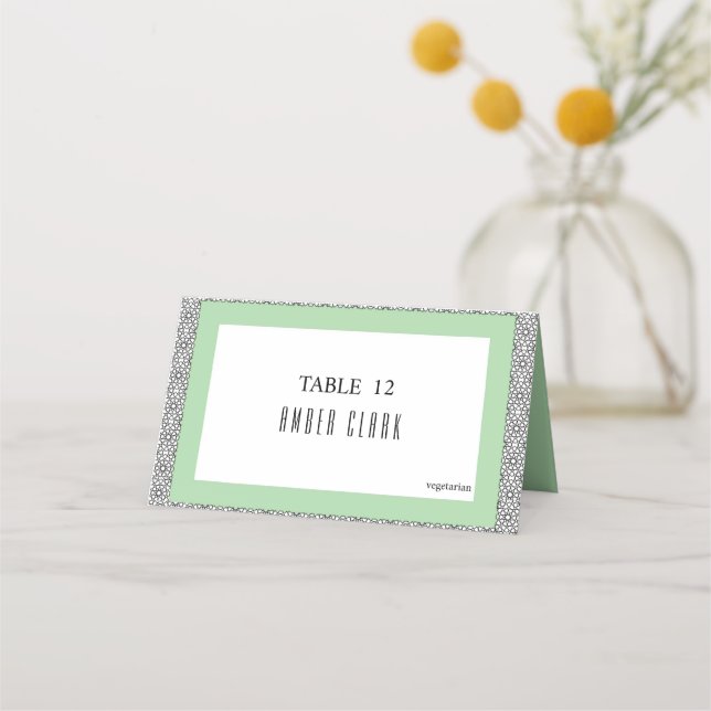 Tarjeta De Asiento Boda de borde geométrico islámico turquesa (Anverso)