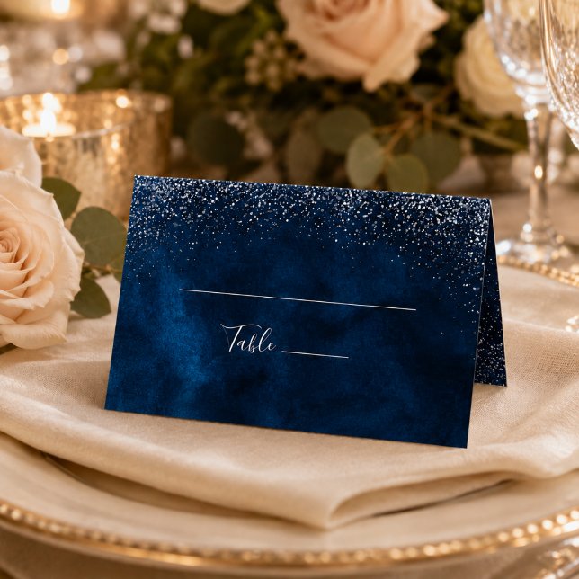 Tarjeta De Asiento Boda de brillo de plata azul marino (Subido por el creador)