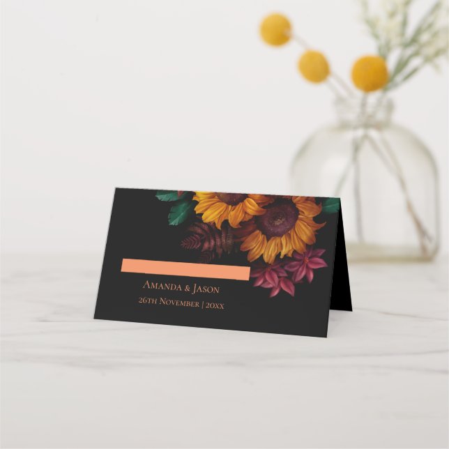 Tarjeta De Asiento Boda de caída floral de Naranja quemado rústico (Anverso)