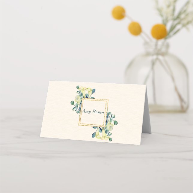 Tarjeta De Asiento Boda de Cala Blanca Lilies y Eucalipto (Anverso)