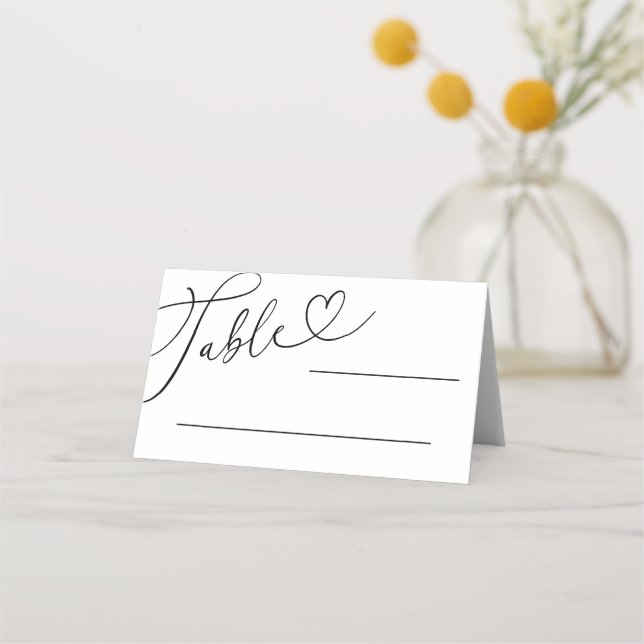 Tarjeta De Asiento Boda De Caligrafía Cardíaca De Doodle Blanco Y Neg (Anverso)