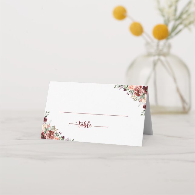 Tarjeta De Asiento Boda de caligrafía floral de verano rústico (Anverso)
