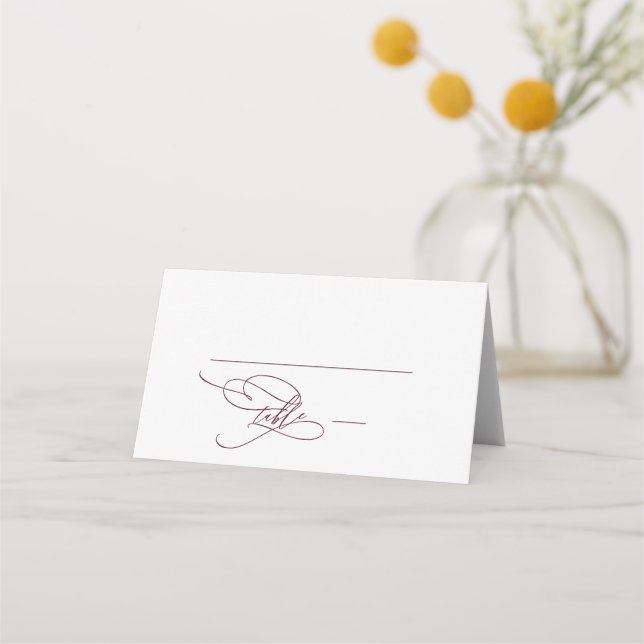 Tarjeta De Asiento Boda de caligrafía romántica de borgoña de texto (Anverso)