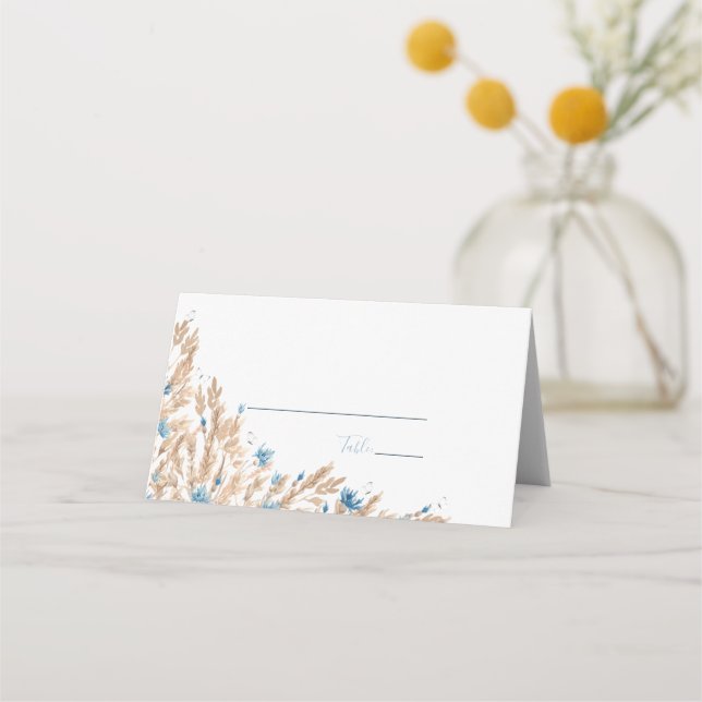 Tarjeta De Asiento Boda de campos de campo azul en polvo (Reverso)