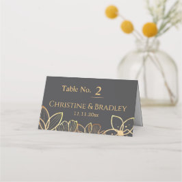 Tarjeta De Asiento Boda de carbón vegetal y oro