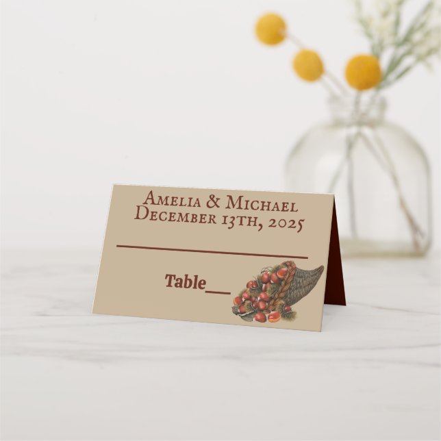 Tarjeta De Asiento Boda de castañas de invierno marrón (Anverso)
