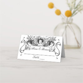 Tarjeta De Asiento Boda de Cherubs en blanco y negro