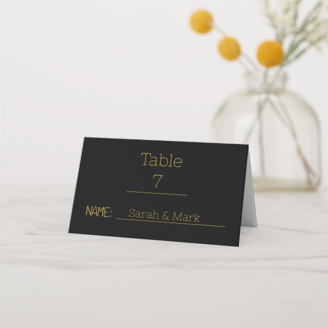 Tarjeta De Asiento Boda de citas de Black & Gold Script moderno (Anverso)