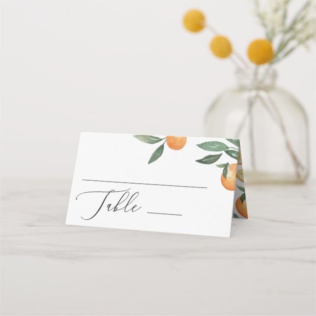 Tarjeta De Asiento Boda de cítricos acuarela. Jardín veraniego de flo (Anverso)
