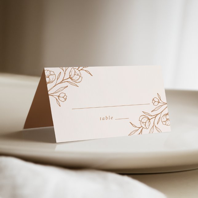 Tarjeta De Asiento Boda de cobre y almendras florales esbozadas (Subido por el creador)