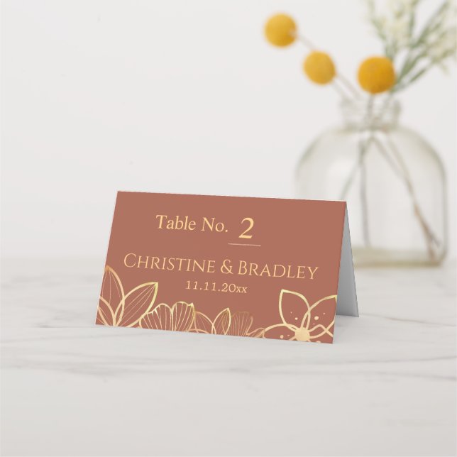 Tarjeta De Asiento Boda de cobre y oro (Anverso)
