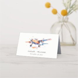 Tarjeta De Asiento Boda de color de agua del avión Rubor de Naranja a