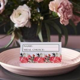 Tarjeta De Asiento Boda de Comida Floral Rubor Red Greenerenery
