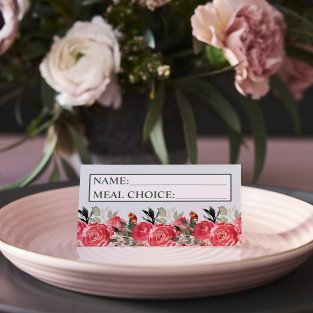 Tarjeta De Asiento Boda de Comida Floral Rubor Red Greenerenery (Subido por el creador)