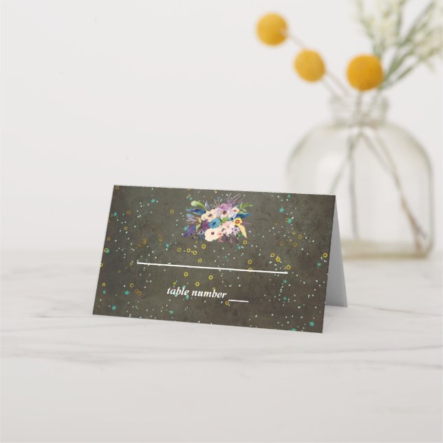 Tarjeta De Asiento Boda de Constelación de Estrellas Platas Doradas d (Anverso)