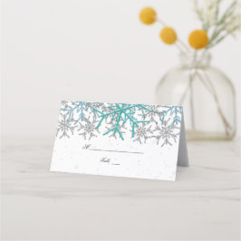 Tarjeta De Asiento Boda de copos de nieve turquesa de invierno