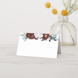 Tarjeta De Asiento Boda de cosecha de borgoña y blanca floral