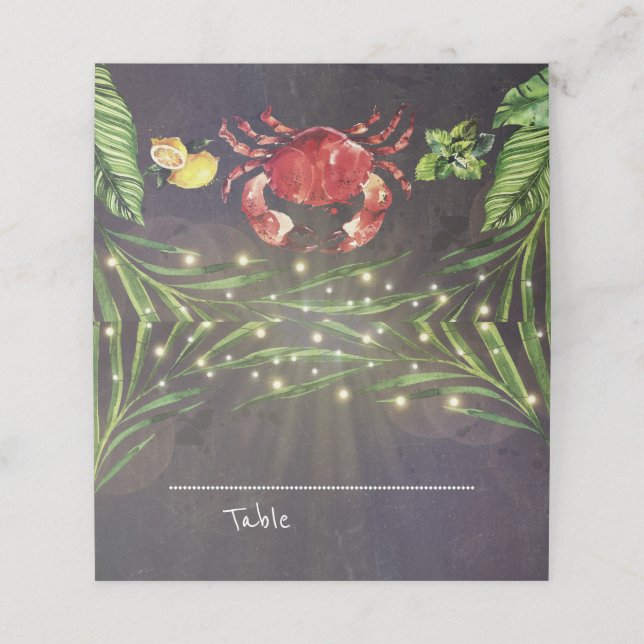 Tarjeta De Asiento Boda de Crab Nautical Beach Palm Lights (Exterior desplegado)