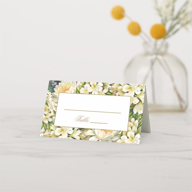 Tarjeta De Asiento Boda de Cream Gold Floral Art Nouveau (Anverso)