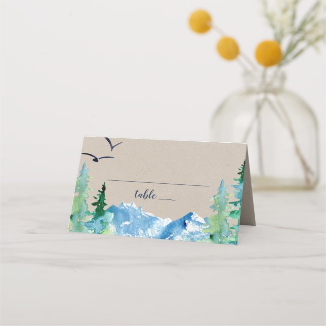 Tarjeta De Asiento Boda de destino de montaña rocosa Kraft (Anverso)