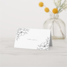 Tarjeta De Asiento Boda de dibujo floral blanco negro