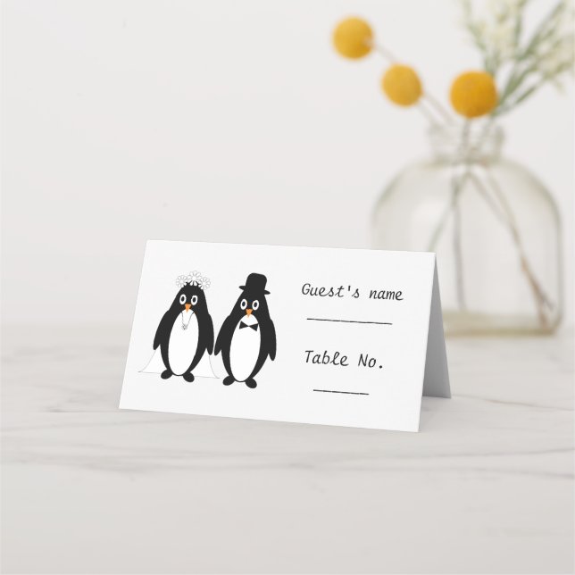 Tarjeta De Asiento Boda de diseño de pingüino (Anverso)