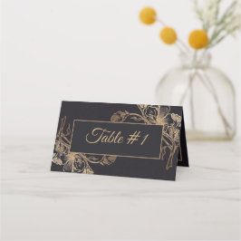 Tarjeta De Asiento Boda de diseño floral metálico Gold Black Faux