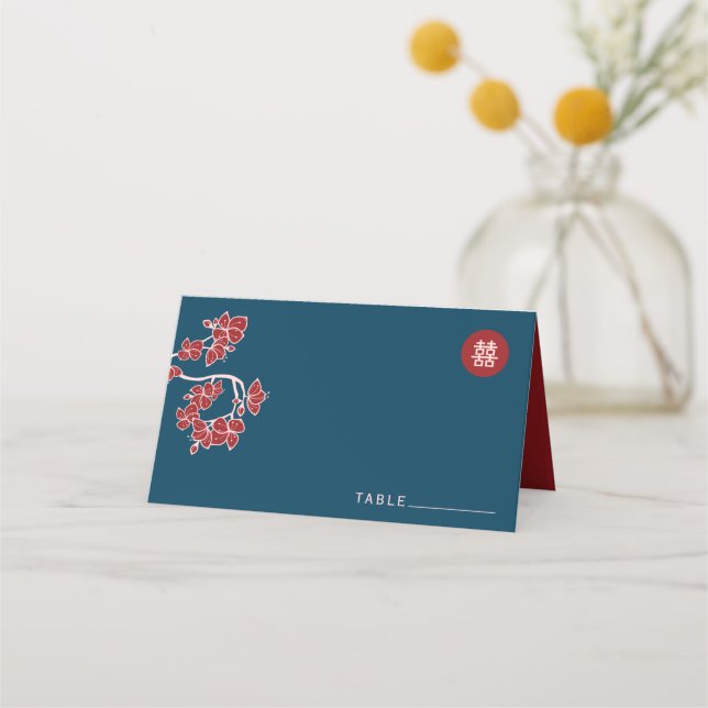 Tarjeta De Asiento Boda de doble felicidad de depilación/depilación r (Anverso)