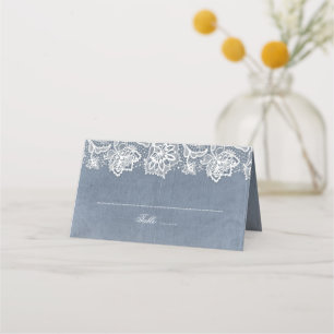 Tarjeta De Asiento Boda de encaje azul y vintage turbio