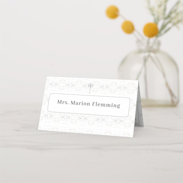 Tarjeta De Asiento Boda de encaje blanco vintage (Anverso)