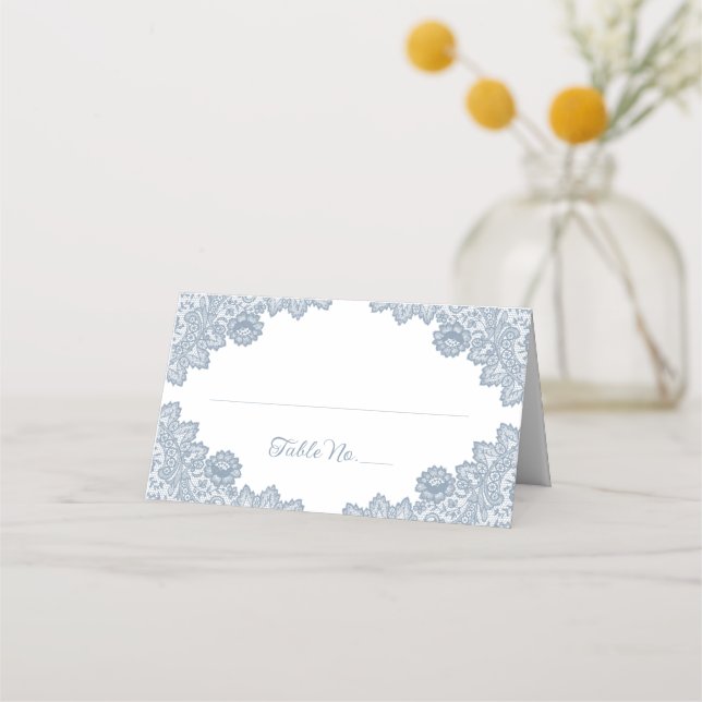 Tarjeta De Asiento Boda de encaje floral azul turbio (Anverso)