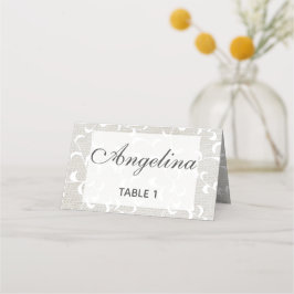 Tarjeta De Asiento Boda de encaje y marfil blanco