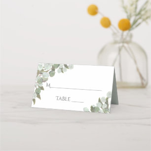 Tarjeta De Asiento Boda de escritura de acuarela eucalipto y verde