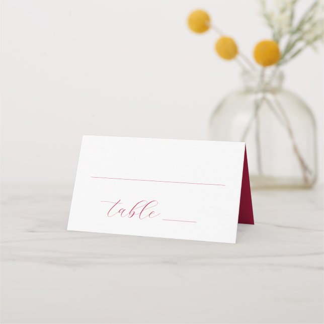 Tarjeta De Asiento Boda de escritura roja magenta moderno simple (Anverso)