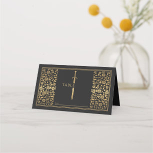 Tarjeta De Asiento Boda de espadas medievales Black Royal