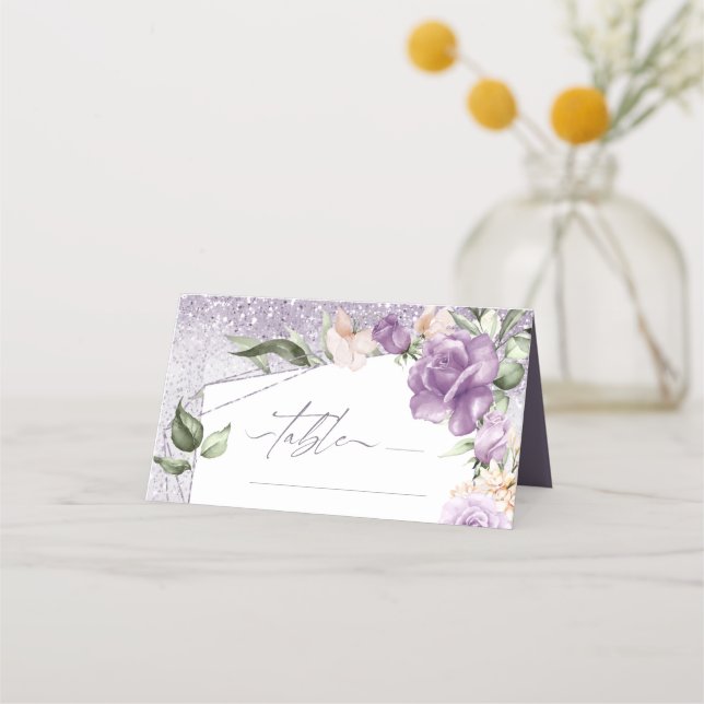 Tarjeta De Asiento Boda de espárragos florales Tabla Mauve ID889 (Anverso)