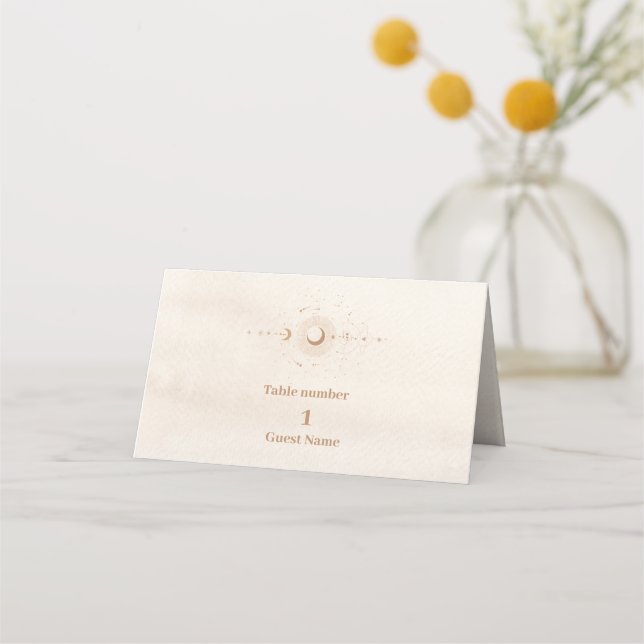 Tarjeta De Asiento Boda de estrellas celestes de oro místico (Anverso)