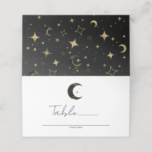 Tarjeta De Asiento Boda de estrellas de luna celeste negro y dorado m