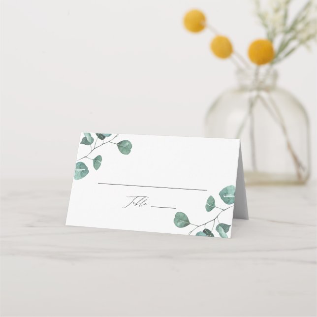 Tarjeta De Asiento Boda de eucalipto con acuarela moderna (Anverso)
