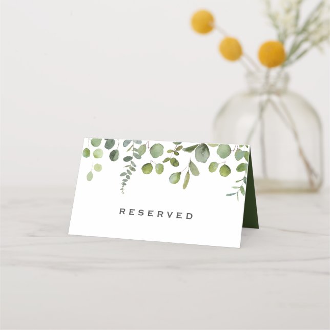 Tarjeta De Asiento Boda de Eucaliptus reservado por texto personaliza (Anverso)