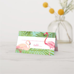 Tarjeta De Asiento Boda de flamenco rosa tropical