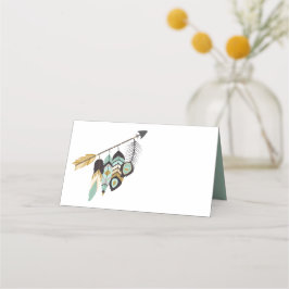 Tarjeta De Asiento Boda de flecha de pluma verde azulada