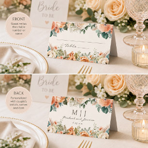 Tarjeta De Asiento Boda de Flor de Melocotón Blanco Eucalipto Monogra
