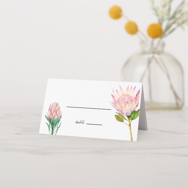 Tarjeta De Asiento Boda de Flor de Protea Rosa Exótico (Anverso)