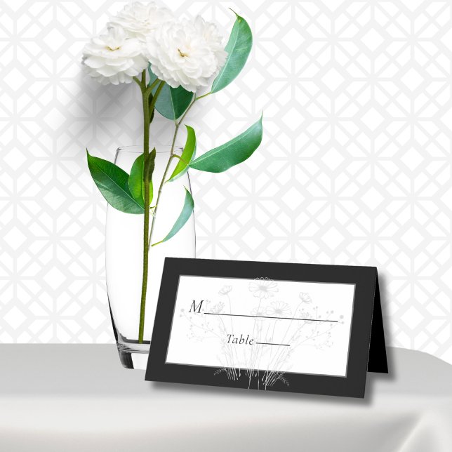 Tarjeta De Asiento Boda de Flor Silvestre Gris Blanco Mínimo (Subido por el creador)