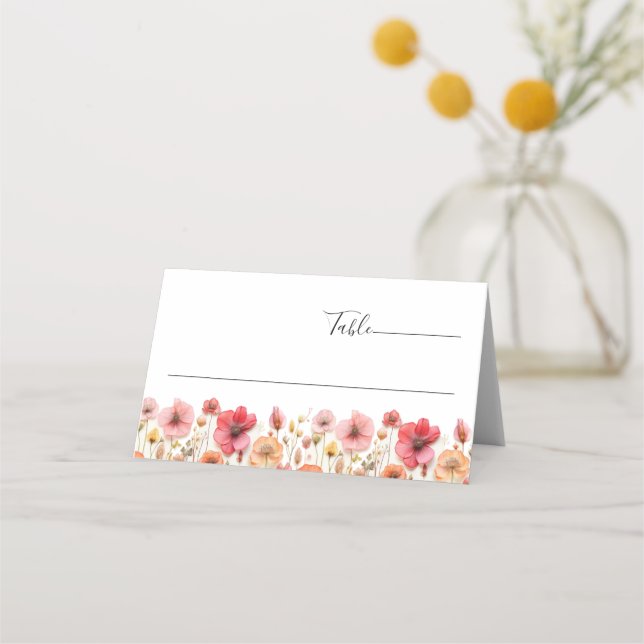 Tarjeta De Asiento Boda de Flor Silvestre Retro Pastel Rosa (Anverso)