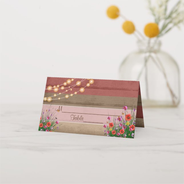 Tarjeta De Asiento Boda de Flor Silvestre Rustic Barn Wood | Colocar  (Reverso)