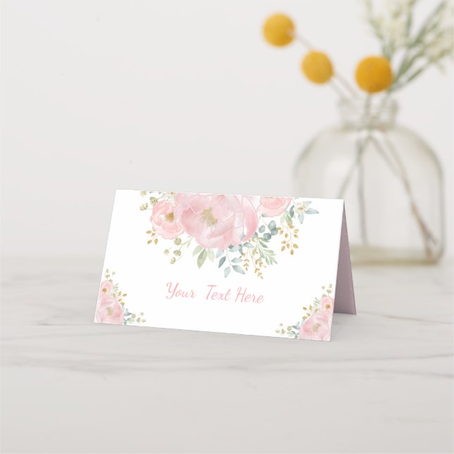 Tarjeta De Asiento Boda de Floral Verde Acuarela Rosa Suave (Anverso)