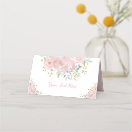 Tarjeta De Asiento Boda de Floral Verde Acuarela Rosa Suave