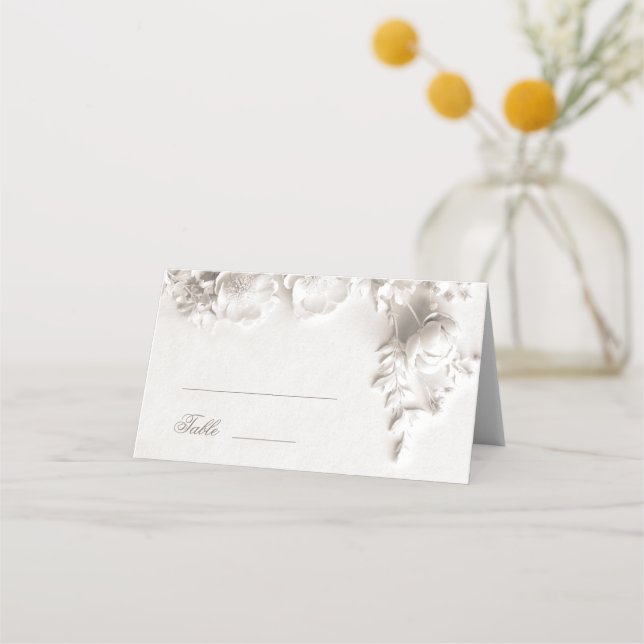 Tarjeta De Asiento Boda de flores 3D blancas (Anverso)